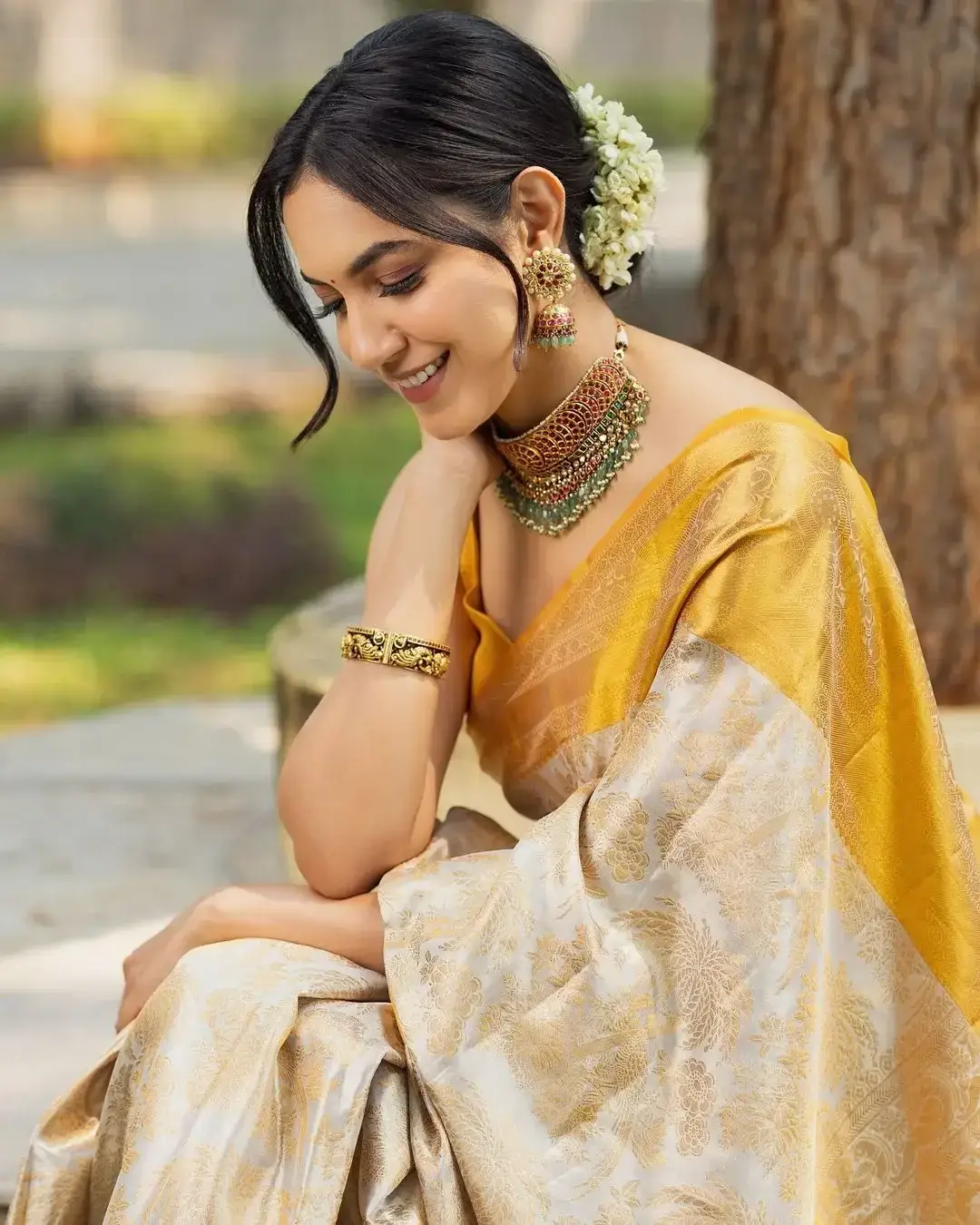 Indian Actress Ritu Varma in Traditional Yellow Saree